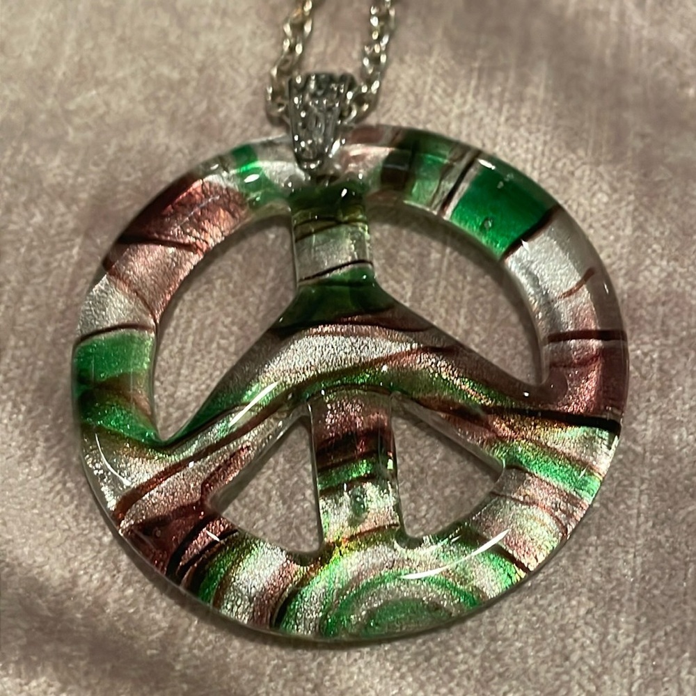 Murano Peace Sign Glass Necklace Venetian Italian